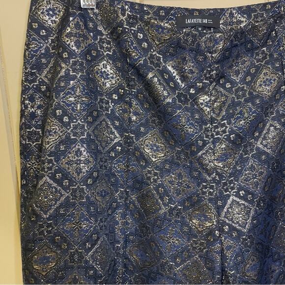 Lafayette 148 New York Navy and Gold Medallion Pant Size 12 - Picture 3 of 6